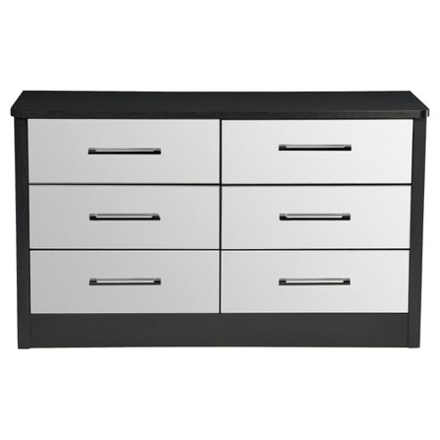 Image of Keswick 6 Drawer Wide mirrored Chest Black