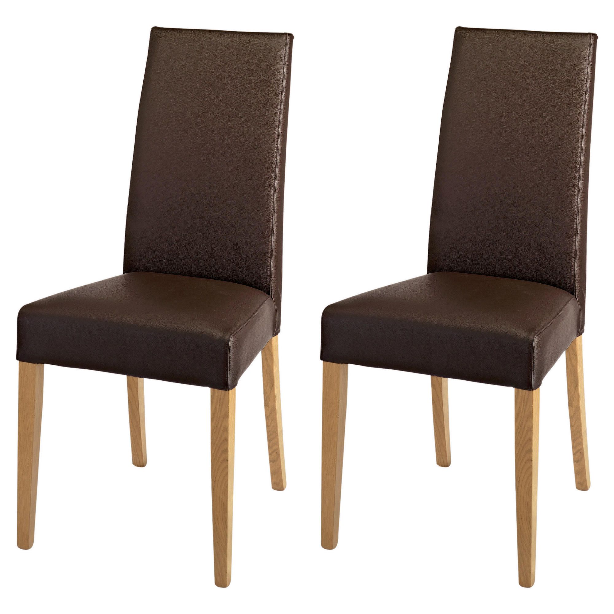 Pair of Lucca chairs, brown leather with oak legs
