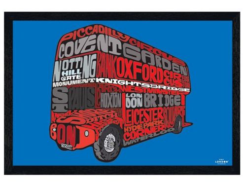 Image of Visit London Black Wooden Framed Red Double Decker Routemaster Bus Poster