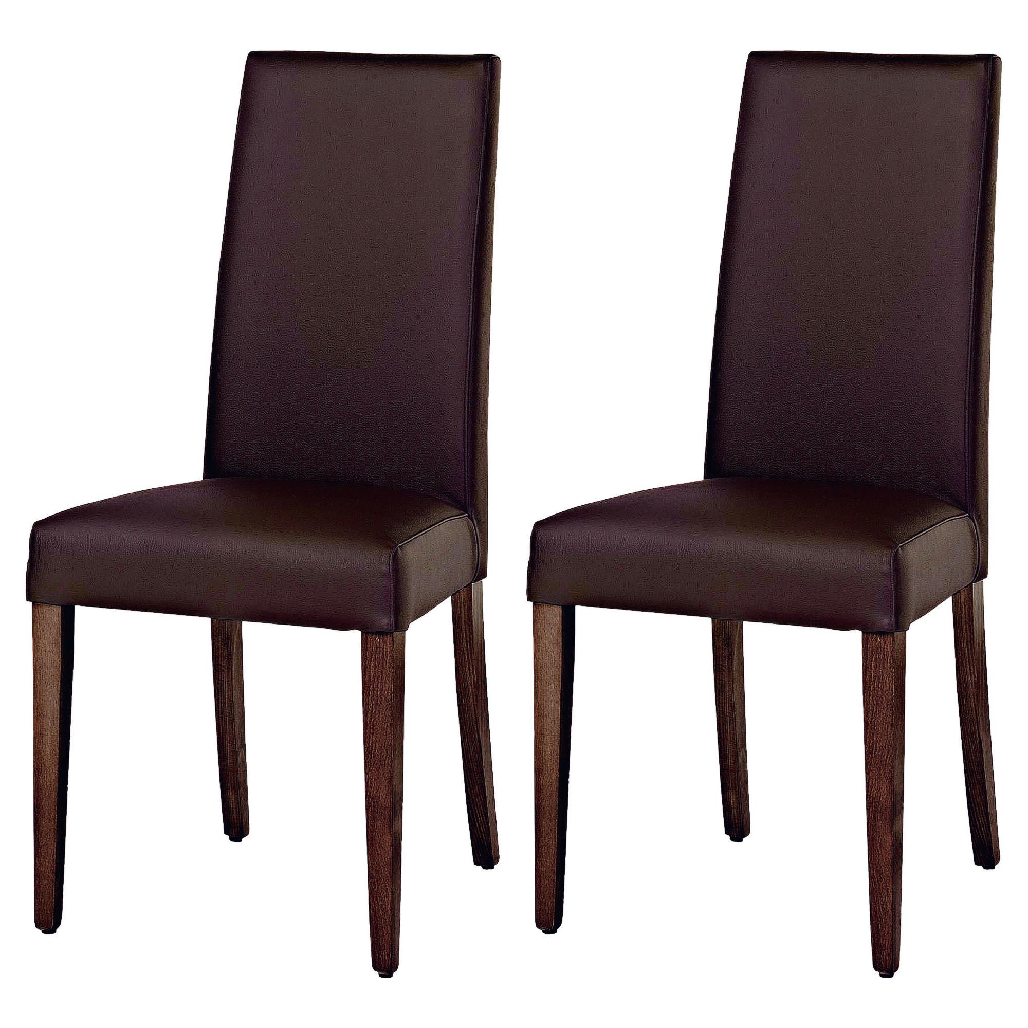 Pair of Lucca chairs, brown leather with walnut legs