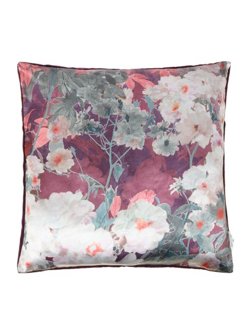 Image of Pied A Terre Digital Print Floral Cushion, Purple