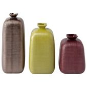 F&F Home Set of 3 Plum, Green and Bronze embossed dots vases