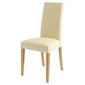 Pair of Lucca chairs, cream leather with oak legs
