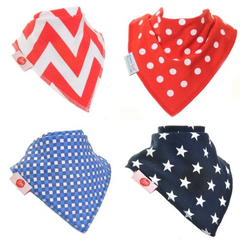 Image of Zippy Reds And Blues Bandana Dribble Bibs, 4 Pack, One Size