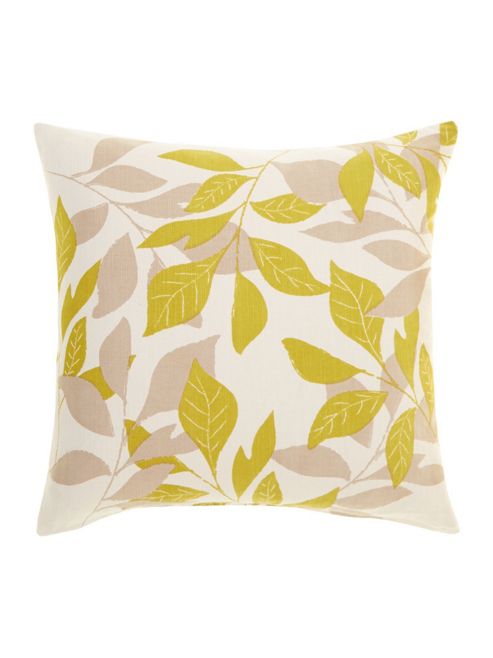 Image of Linea Leaf Design Cotton Cushion, Lime