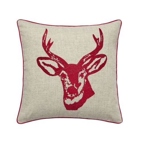 Image of Catherine Lansfield Home Cosy Corner Stags Head Red Cushion Cover