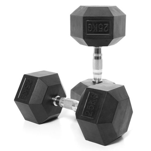 Image of Body Power 25kg Rubber Hex Dumbbells (x2)
