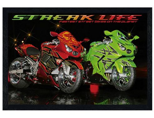 Image of Streak Life Black Wooden Framed Fastest Street Bikes On The Planet Poster