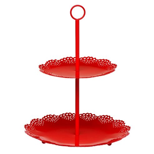 Image of Victorian - 2 Tier Metal Cake Stand / Afternoon Tea Plate - Red