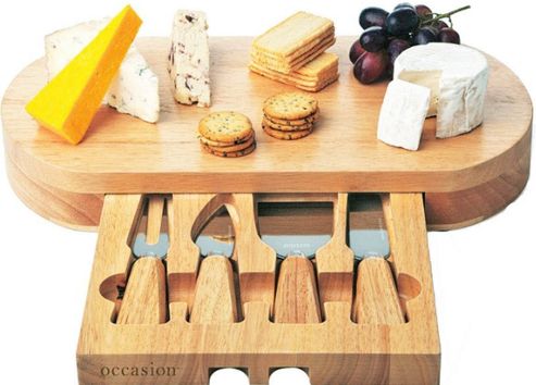 Image of Occasion Oval Cheese Board With Drawer And 4 Cheese Knives