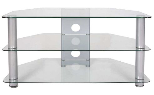 Image of Tru-vue Small Clear Glass Corner Tv Stand For Up To 37 Inch Tvs
