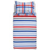Tesco Kids Stripe Duvet Set, Double, Blue & Red.