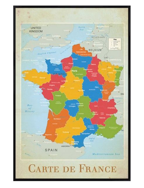 Image of Gloss Black Framed Carte De France Poster