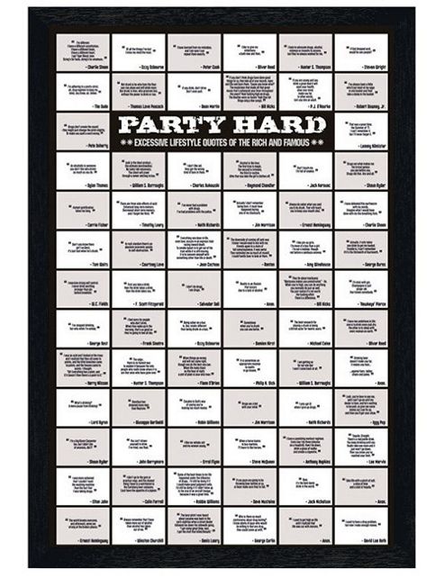 Image of Excessive Lifestyle Quotes Black Wooden Framed Party Hard! Poster