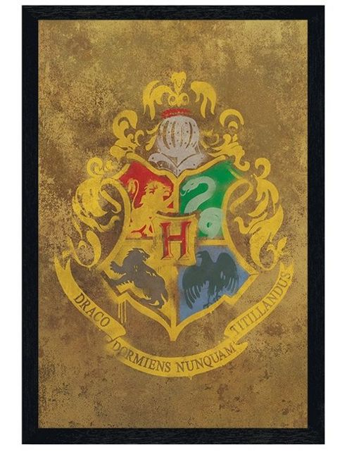 Image of Black Wooden Framed Harry Potter Hogwarts Crest Poster