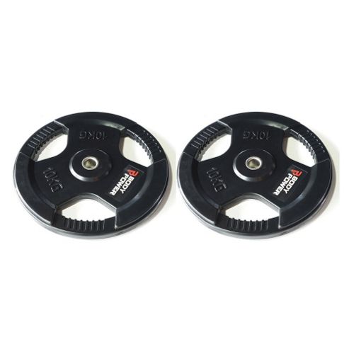 Image of Body Power Rubber Enc Tri Grip Standard Weight Disc Plates - 10kg (x2)