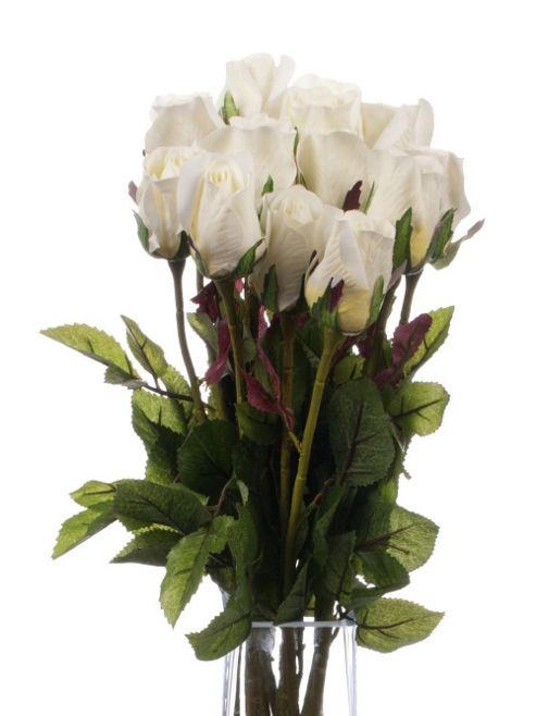 Image of Artificial 60cm Single Stem Closed Bud Ivory Roses X 12