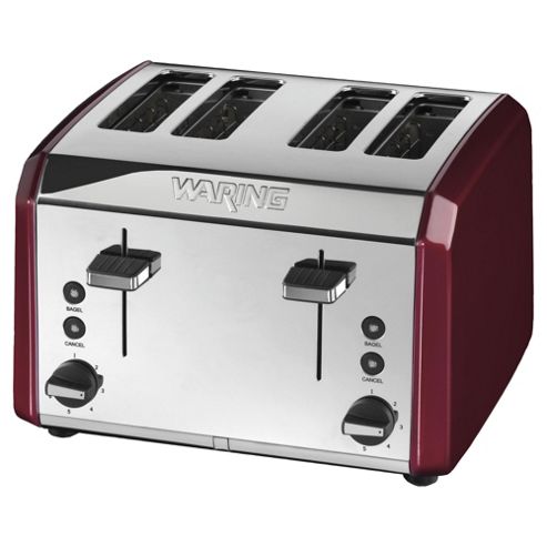 Image of Waring Wt400ru 4 Slice Toaster - Red & Stainless Steel