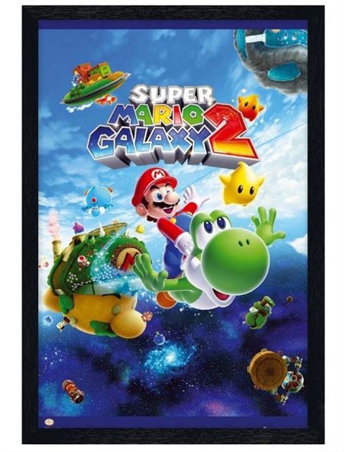 Image of Black Wooden Framed Nintendo Super Mario Galaxy 2 Poster