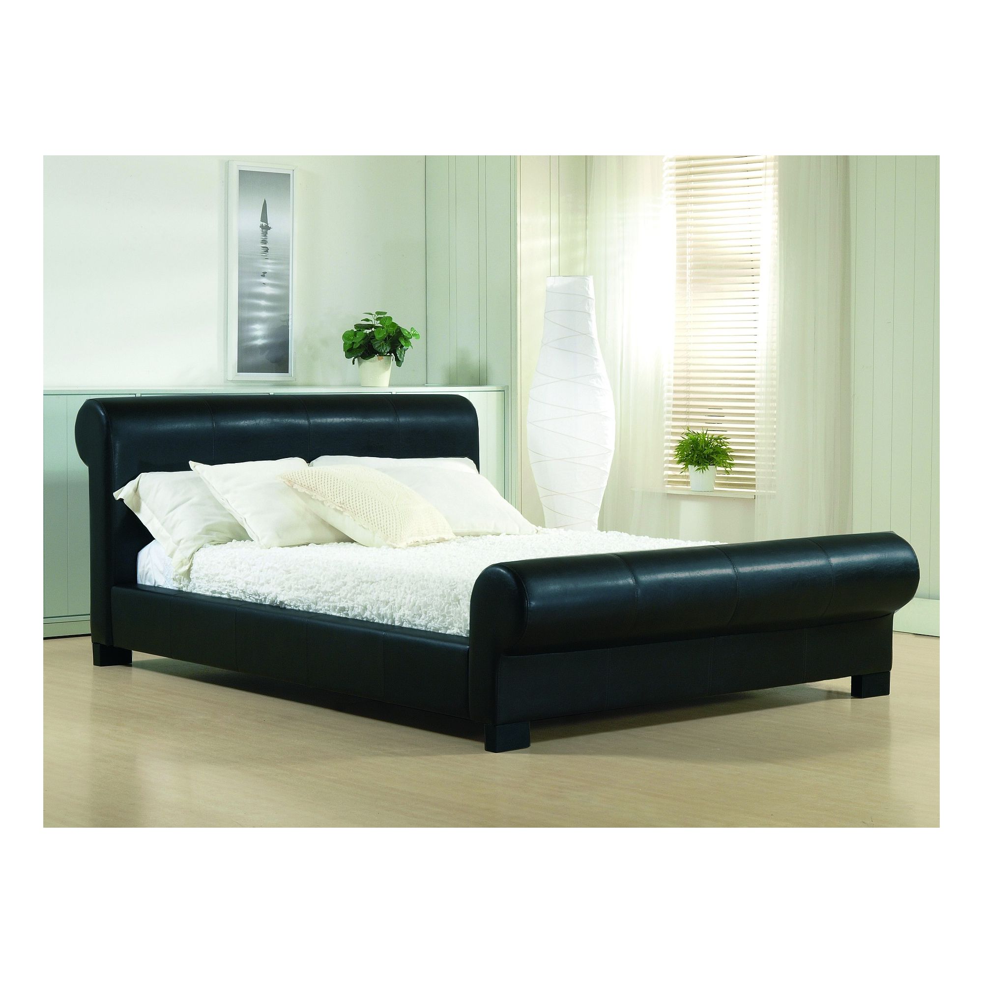 Altruna Valencia Faux Leather Bed Frame - Double - Black at Tesco Direct