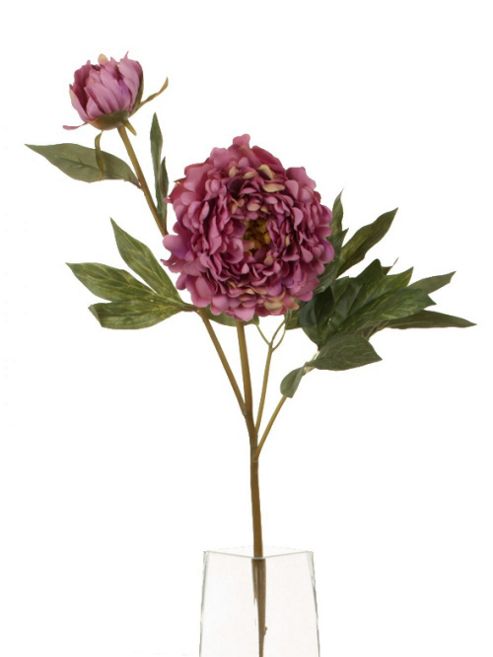 Image of Artificial 80cm Single Stem Double Headed Dark Pink Peony