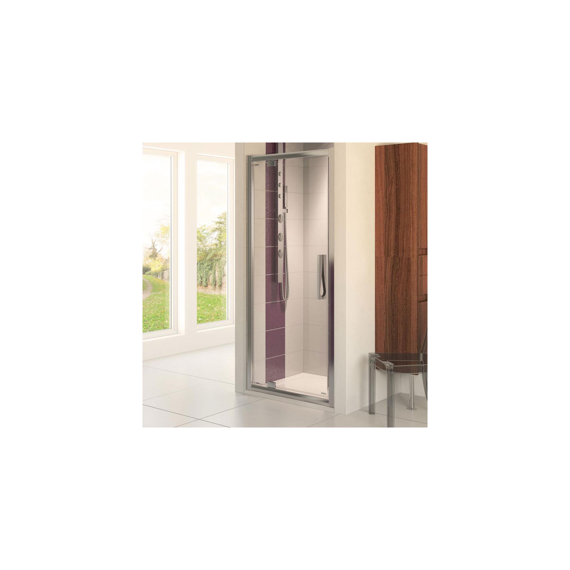 Aqualux AQUA8 Glide Pivot Shower Door, 900mm Wide, Polished Silver Frame, 8mm Glass at Tesco Direct