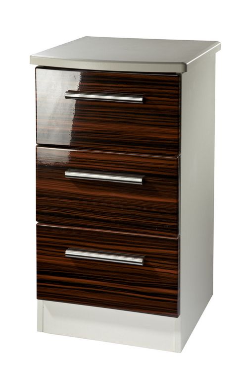 Image of Welcome Furniture Knightsbridge 3 Drawer Bedside Table - Cream - Ebony