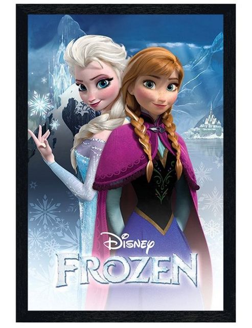 Image of Black Wooden Framed Disney's Frozen Anna & Elsa Poster