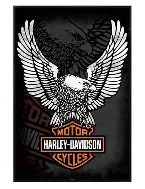 Image of Harley Davidson Gloss Black Framed The Eagle Poster