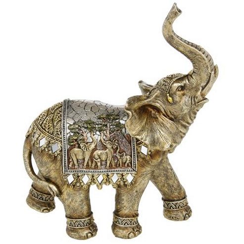 Image of Large Decorative Indian Elephant Ornament - Gold / Silver