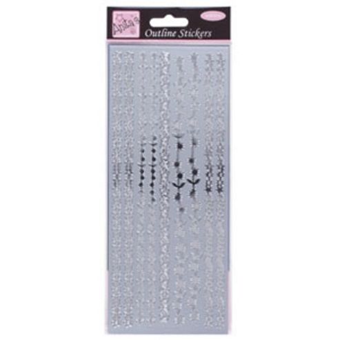 Image of Outline Stickers Floral Borders Silver