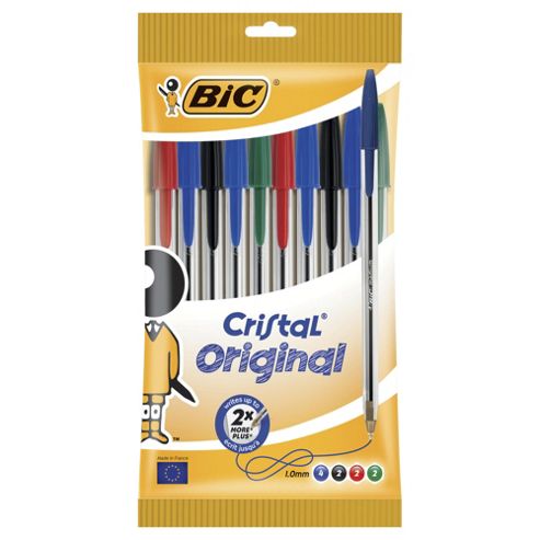 Image of Bic Cristal Ballpoint Pens, Black, Blue, Red, & Green, 10 Pack