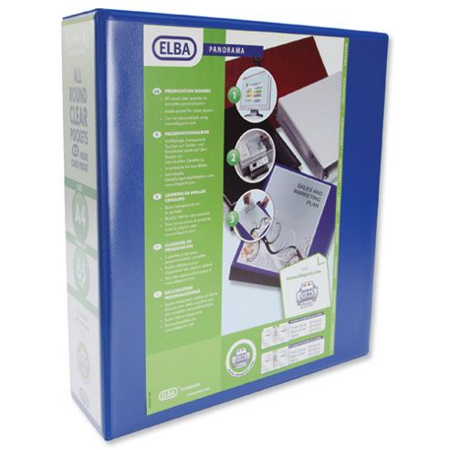 Image of Elba Presentation Lever Arch File Clear Cover Pockets 2-ring A4 Blue Ref 400008438 [pack 5]