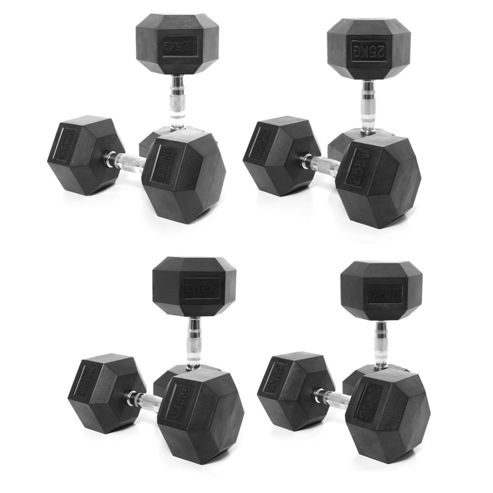 Image of Body Power 22.5-30kg Rubber Hex Dumbbell Set