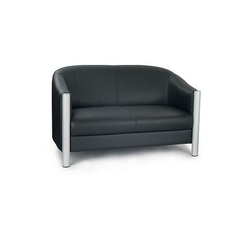 Image of Eliza Tinsley Black Italian Leather Two Seater Tub Sofa