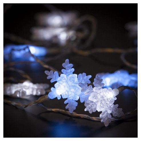 Image of Tesco Snowflake Led Christmas Lights, Battery Operated