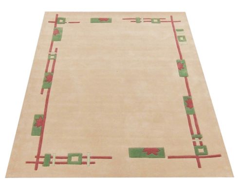 Image of Premier Housewares Cream / Green / Pink High Tufted Rug - 120 Cm X 170 Cm (3 Ft 9 In X 5 Ft 6 In)