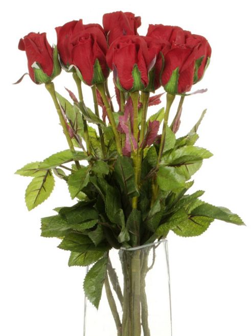 Image of Artificial 60cm Single Stem Closed Bud Red Roses X 12