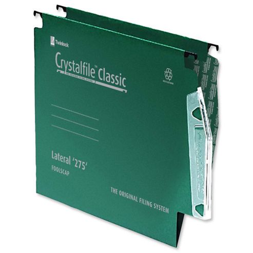 Image of Rexel Crystalfile Classic Lateral File Manilla V-base 15mm W275xh280mm Green Ref 78652 [pack 50]
