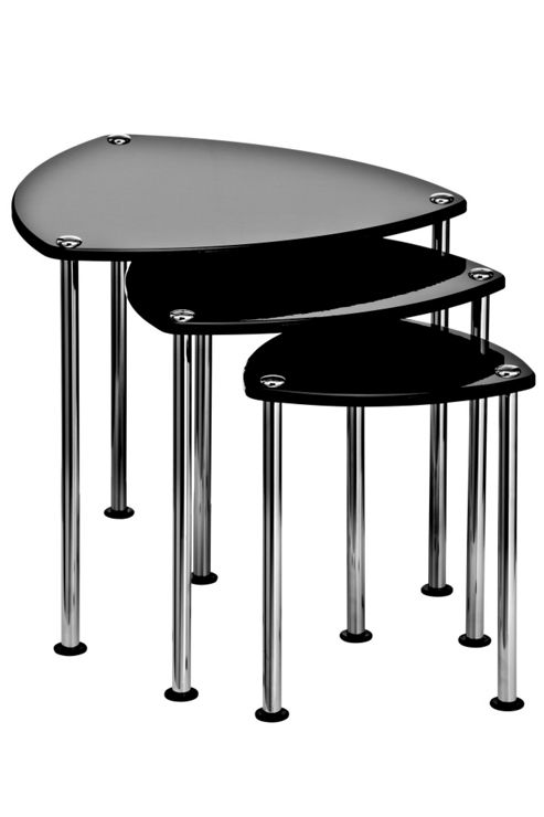 Image of Premier Housewares Trian Nest Of 3 Tables With Chrome Legs - Black High Gloss