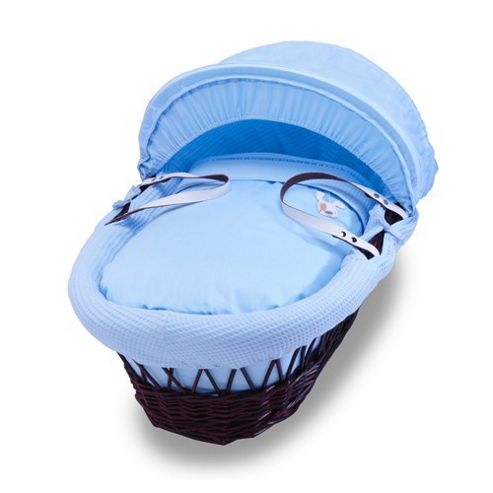 Image of Izziwotnot Dark Gift Wicker Moses Basket (powder Blue)