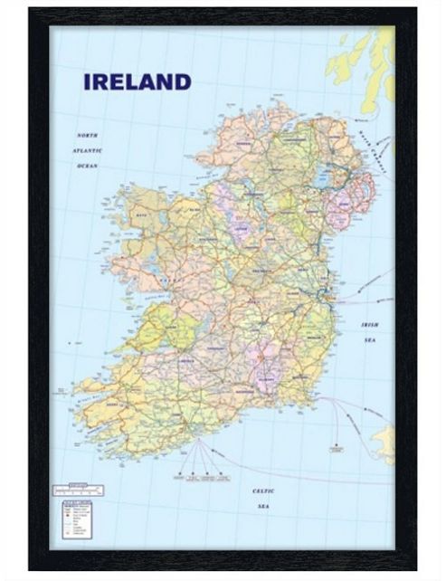 Image of Republic Of Ireland And Northern Ireland Black Wooden Framed Map Of Ireland Poster