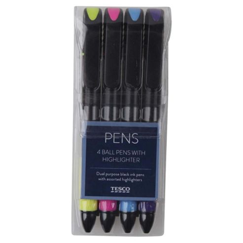 Image of Tesco Rollerball Pen With Highlighter 4 Pack