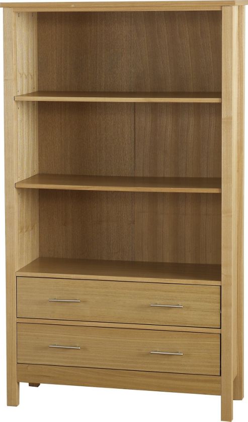 Image of Home Essence Alexander Two Drawer High Bookcase In Natural Oak Veneer