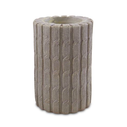 Image of Grey Resin Knitted Effect Design Pillar Tealight Candle Holder