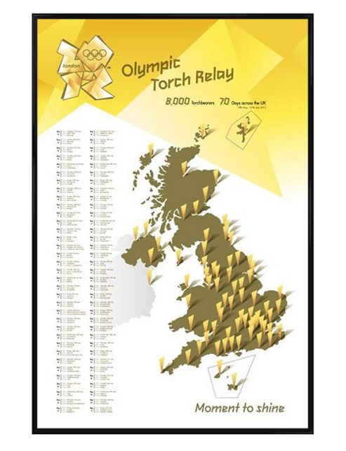 Image of London 2012 Gloss Black Framed The Olympic Torch Relay Poster