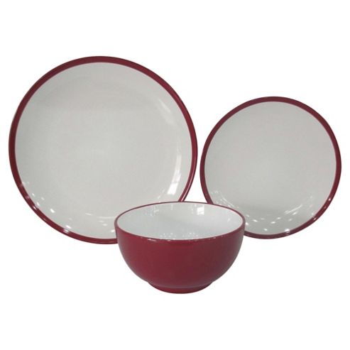 Buy Tesco Two Tone Stoneware 12 Piece, 4 Person Dinner Set, Red from