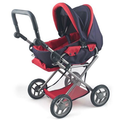 Image of Dolls World 4 Wheel Pram And Carrier Red And Black