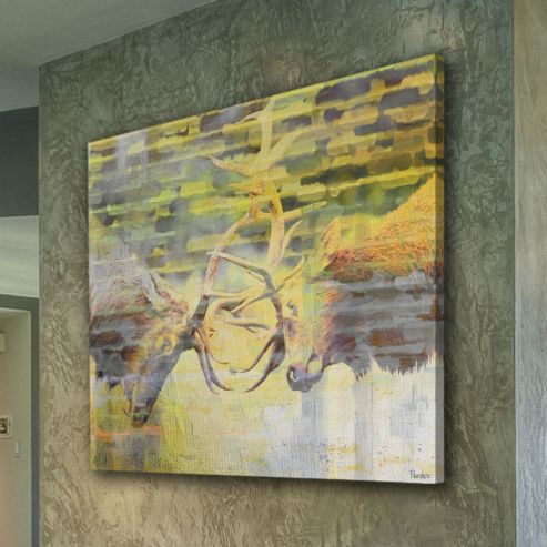 Image of Parvez Taj Buck Heads Canvas Wall Art - 122 Cm H X 122 Cm W X 5 Cm D