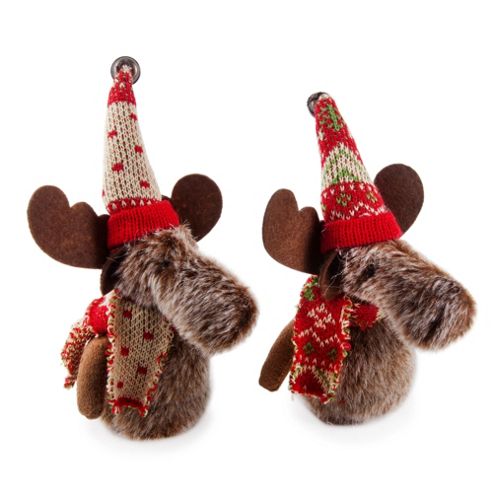 Image of Set Of Two Plush Moose Hanging Christmas Decorations